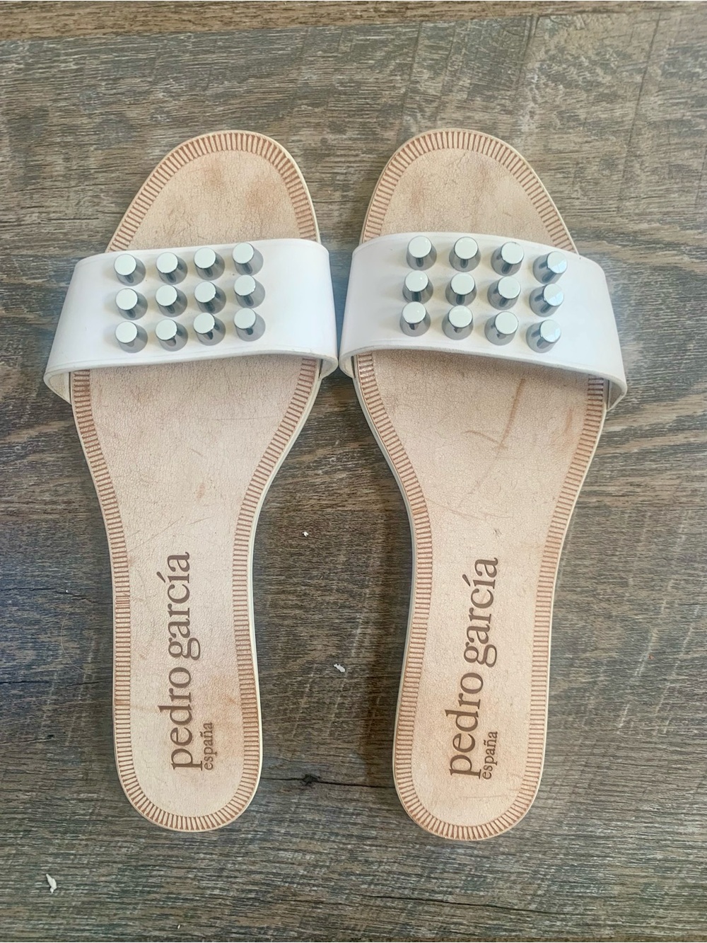 Pedro Garcia White Studded Slide Mules